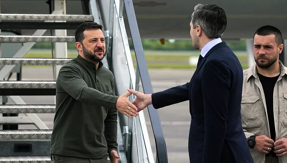 Harris And Zelenskiy Embrace As Ukrainian President Lands In Ireland