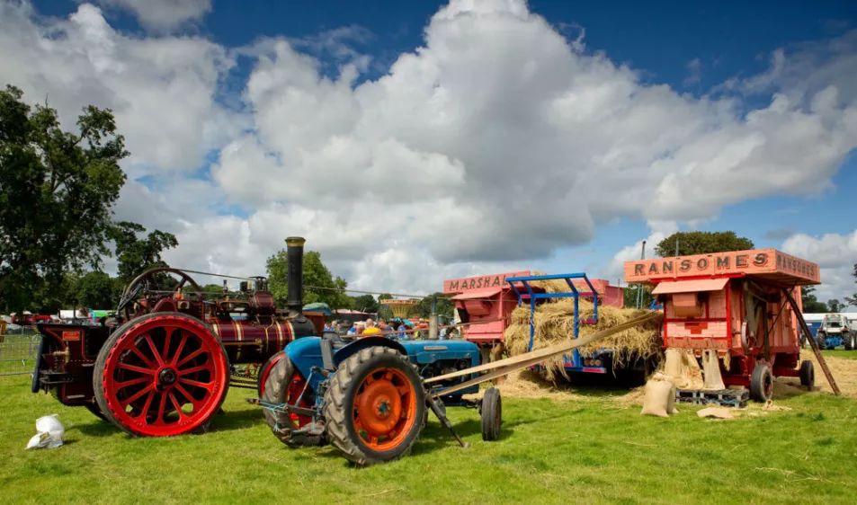 Vintage threshing display at the National Steam Rally