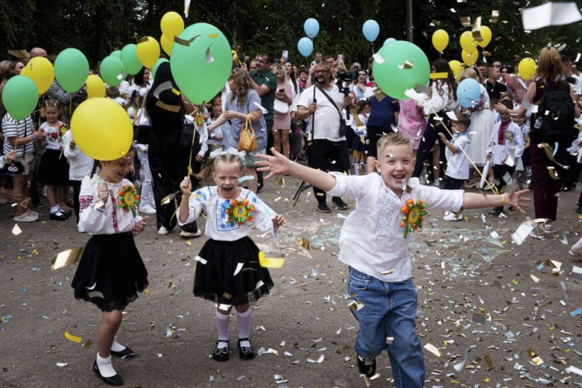 Ukrainian Children Join Parade Marking First Day Of School Near Front Line