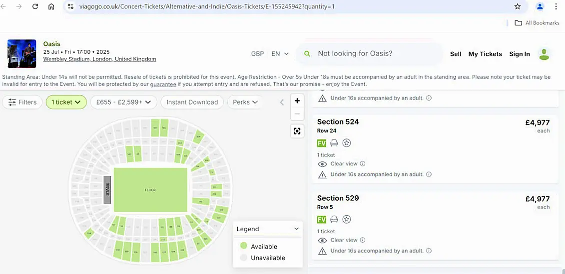 Oasis Ballot Tickets Listed On Reselling Websites For Thousands Of Pounds