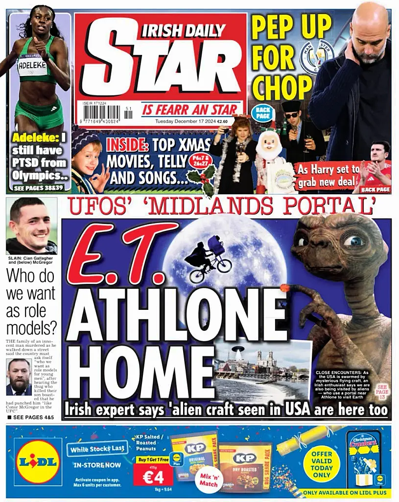 Newspaper ‌front page highlighting the UFO story