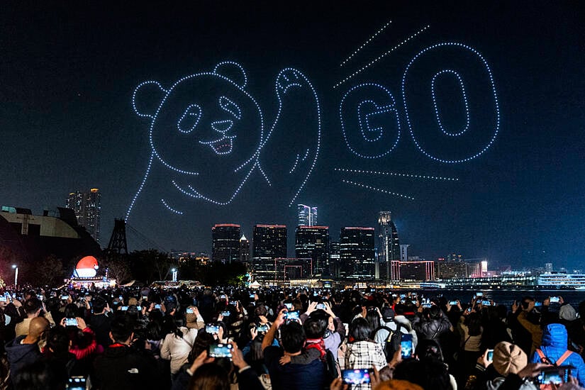 Crowds Gather To Watch Spectacular Drone Show Marking Arrival Of Giant Pandas