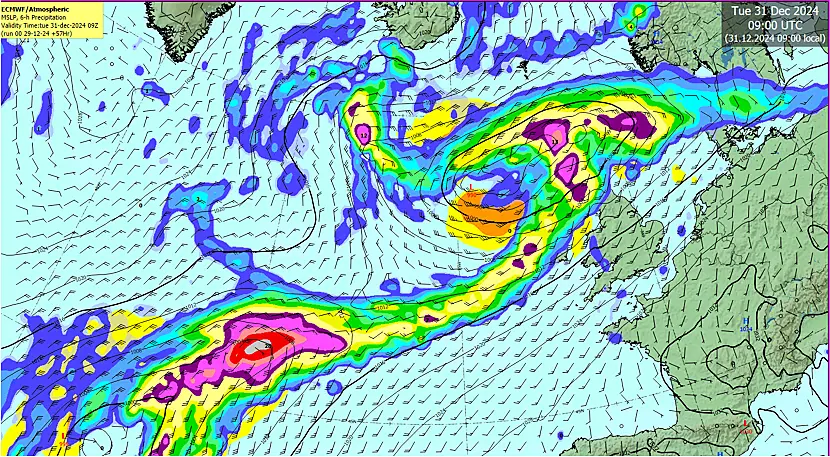 Met Éireann weather chart for New Year's Eve