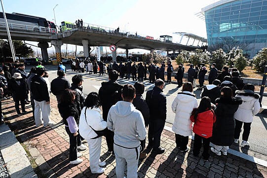 Families Of South Korean Plane Crash Victims Visit Site For Memorial Service