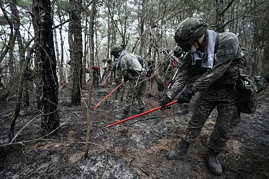 Rain And Cool Weather Help South Korean Fire Crews Battle Devastating Wildfires