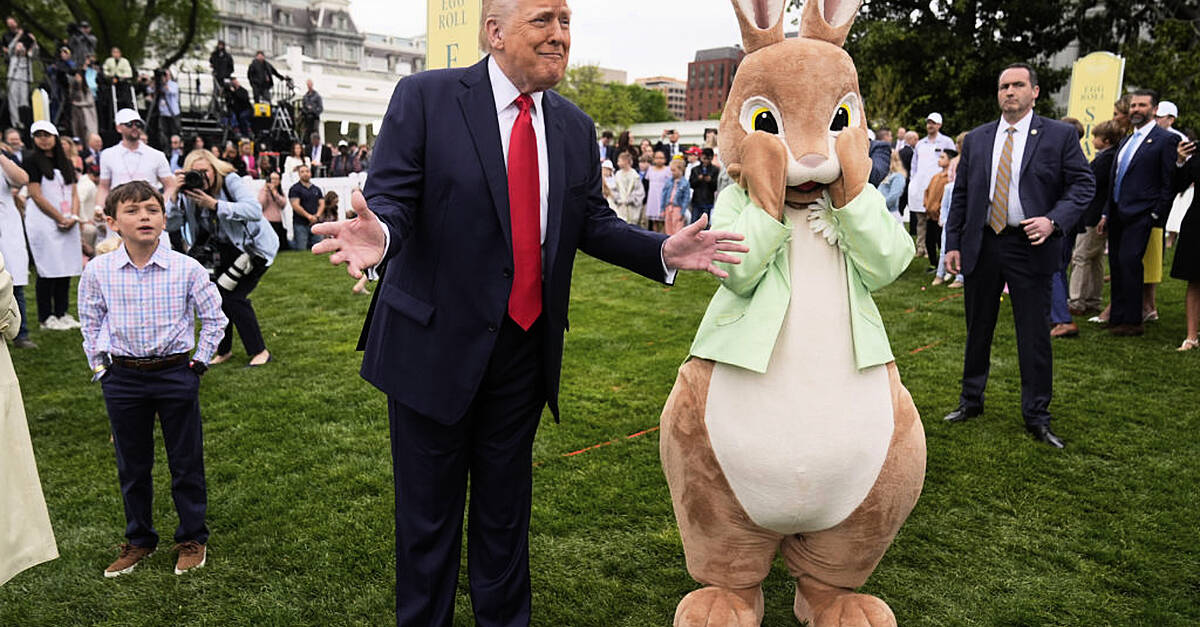 Trump says grey skies for White House Easter egg roll mean no worries of sunburn