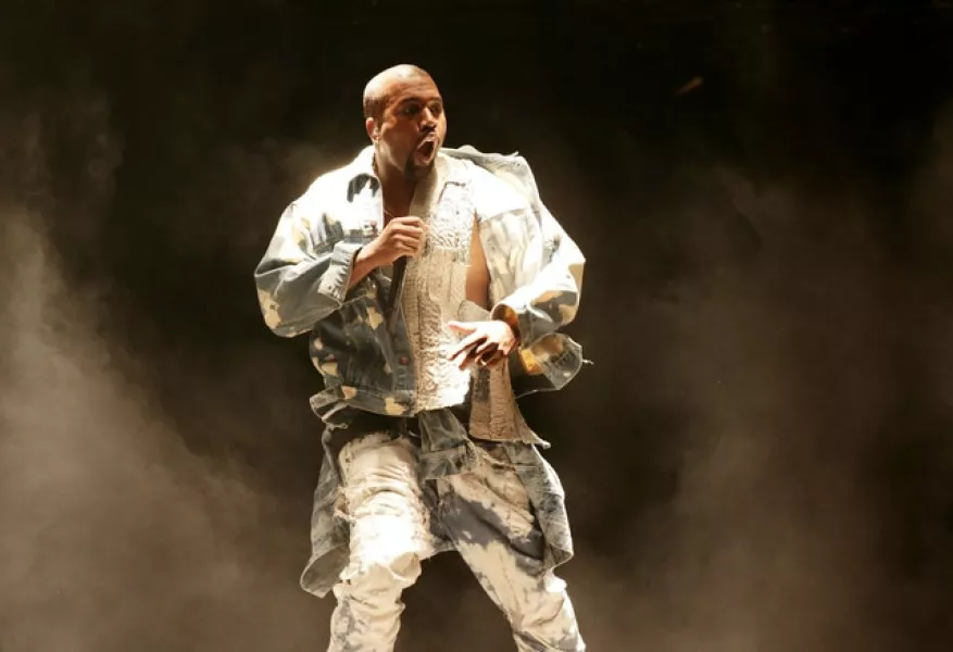 Kanye West performing on The Pyramid Stage at Glastonbury (Yui Mok/PA)