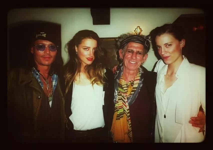 Johnny Depp, Amber Heard, Keith Richards and Whitney Heard during the filming of a documentary on Mr Richards on March 22 2013 (PA/PA Wire)