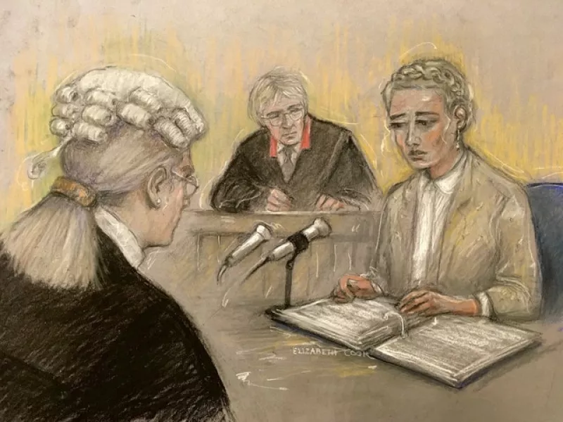 An artist’s impression of Ms Heard at the High Court (Elizabeth Cook/PA)