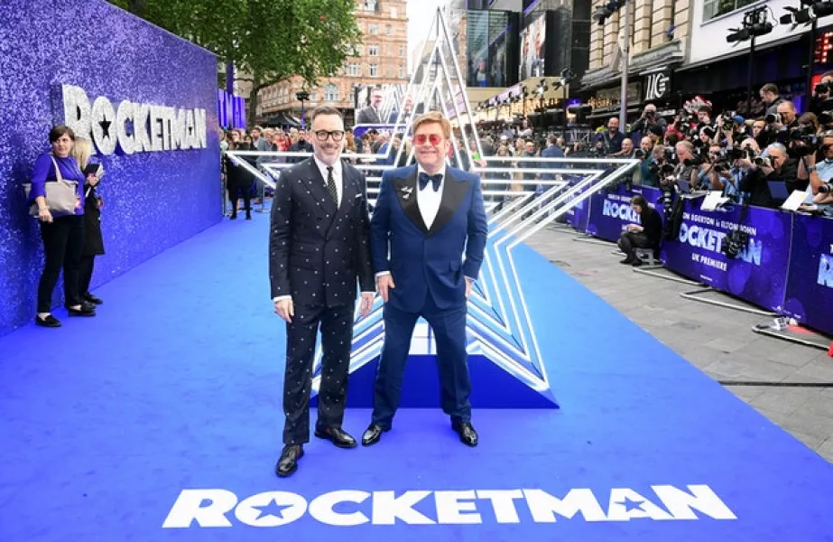 David Furnish and Elton John attending the Rocketman UK Premiere, at the Odeon Luxe, Leicester Square, London. (Ian West/PA)