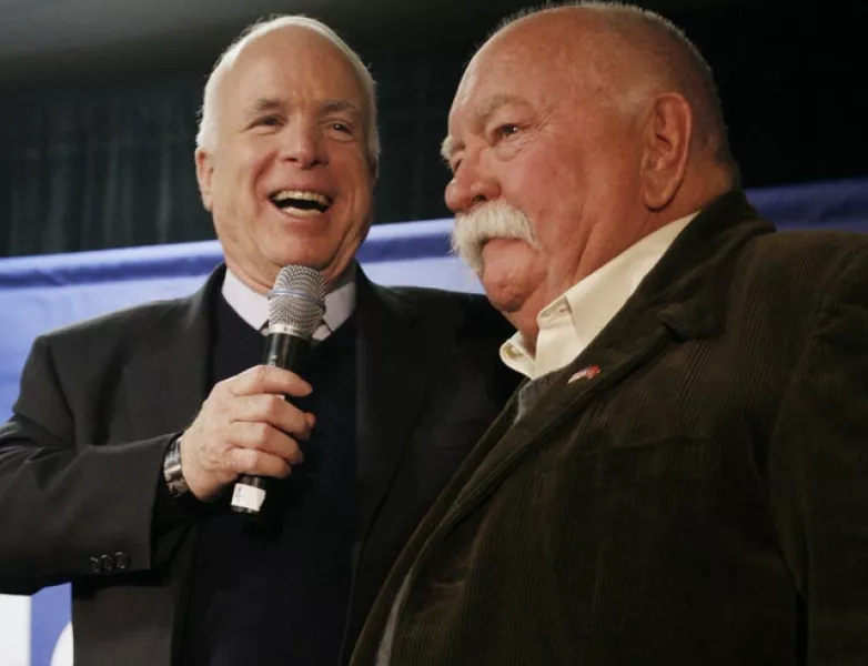 The late Republican US presidential hopeful John McCain with Wilford Brimley (Charles Dharapak/AP)
