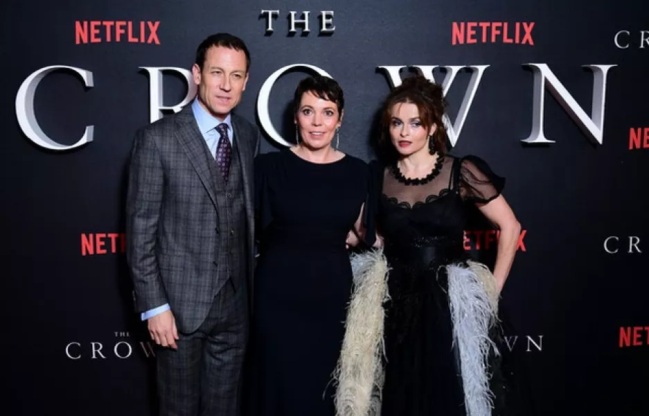 The Crown also stars Tobias Menzies, left to right, Olivia Colman and Helena Bonham Carter (Ian West/PA)