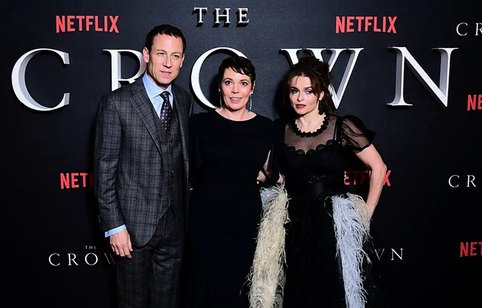 The Crown also stars Tobias Menzies, left to right, Olivia Colman and Helena Bonham Carter (Ian West/PA)