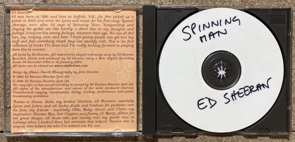 The CD with a note about Ed Sheeran (Omega Auctions/PA)