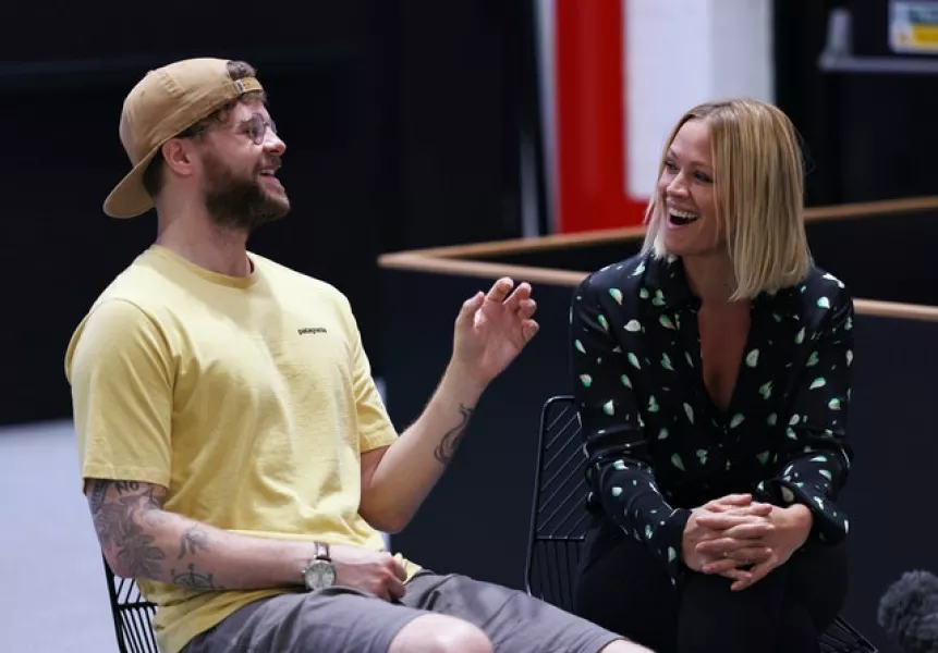 Jay McGuiness and Kimberley Walsh star together in Sleepless, which has opened in London following months of theatres being closed (Yui Mok/PA)