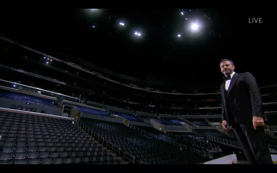 Host for the evening Jimmy Kimmel delivered his opening monologue to an eerily empty Staples Centre, jokingly referring to the awards as the ‘Pandemmys’ (ABC/PA)