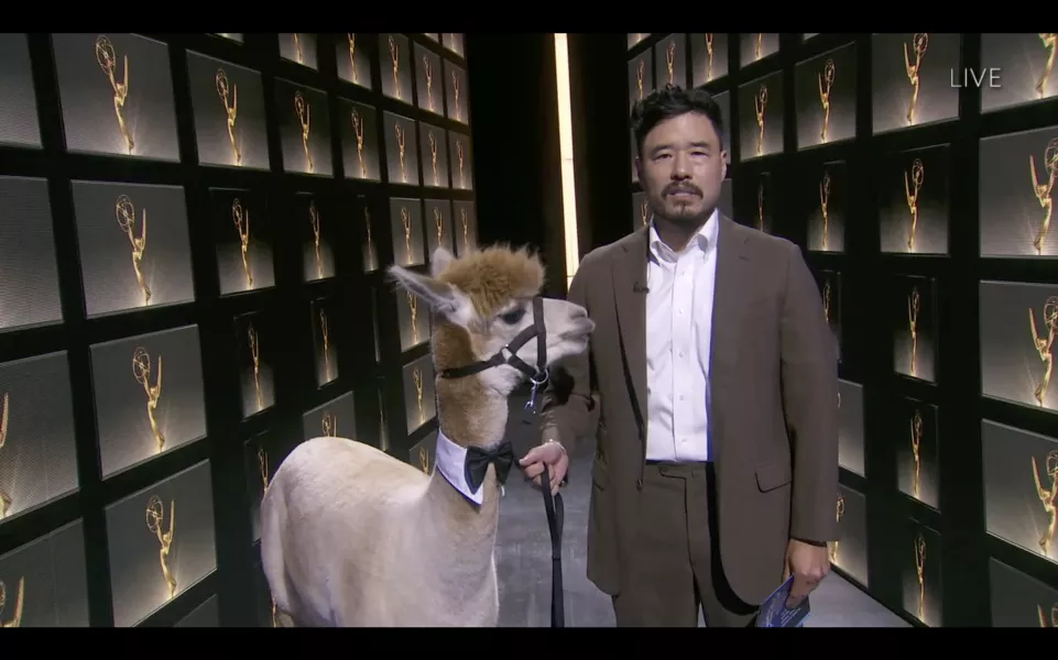 In one of the more bizarre moments of the night, actor Randall Park took to the stage with an alpaca (ABC/PA)