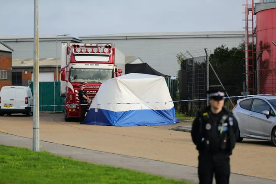 Police activity at the Waterglade Industrial Park in Grays, Essex, after 39 bodies were found inside a lorry container (Aaron Chown/PA)