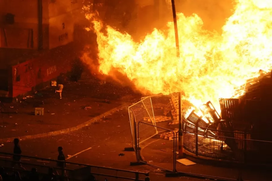 A giant bonfire in the Bogside area of Londonderry. Photo: Brian Lawless/PA