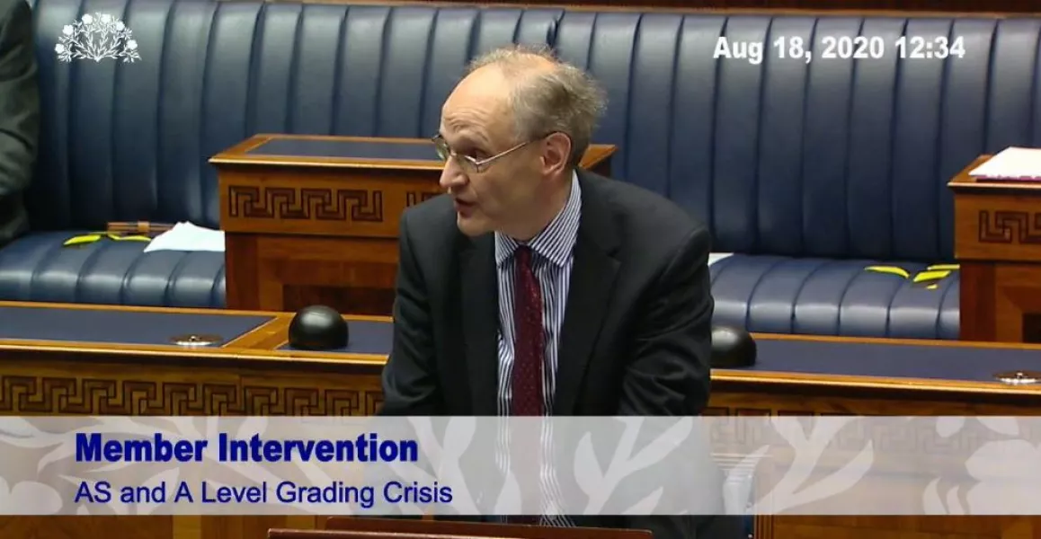 Education Minister Peter Weir during a special sitting of the Stormont Assembly. Photo: NI Assembly/PA