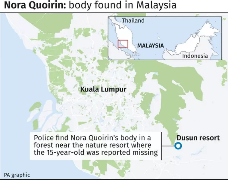 Location of where Nora Quoirin’s body was found in Malaysia. Photo: PA Graphics