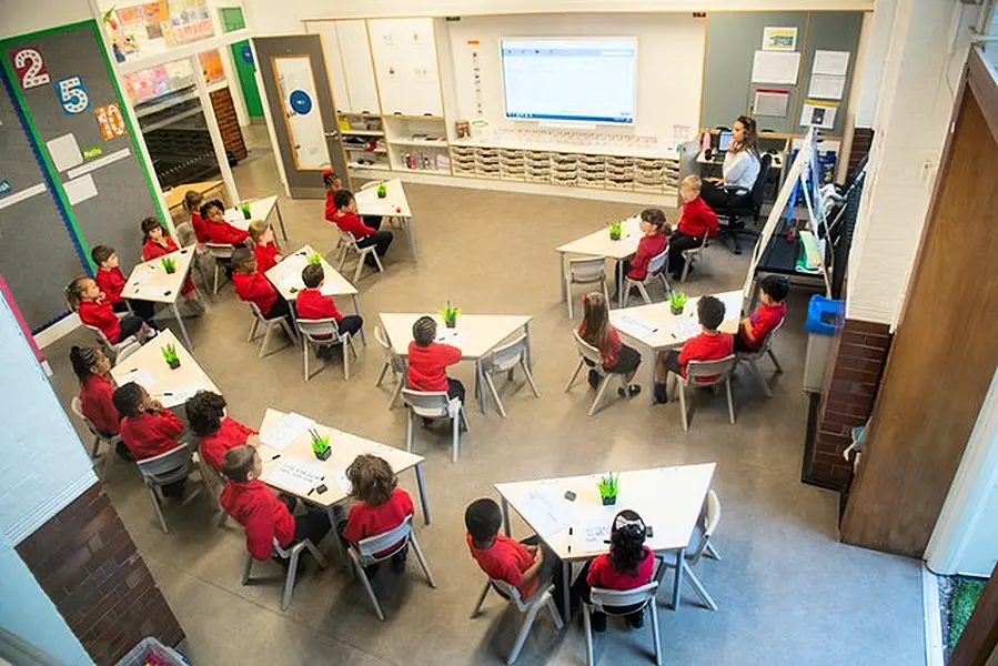 Social distancing at a school in England (Dominic Lipinski/PA)