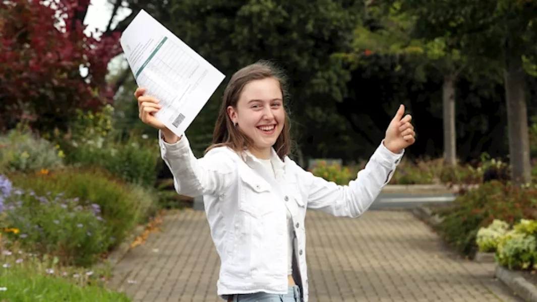 Leaving Cert students celebrated their results at Rathdown Senior School in Glenageary, Co Dublin. Pictured is Lina Kyne. Photo: Jason Clarke.