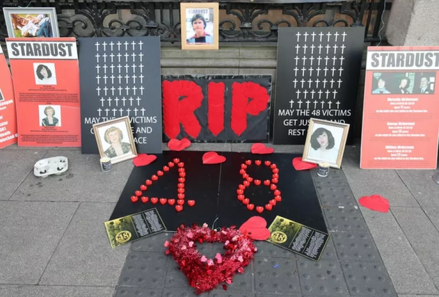 Tributes to the 48 victims of the Stardust nightclub fire in Dublin on Valentine’s Day in 1981, outside Leinster House in Dublin. Photo: Niall Carson/PA