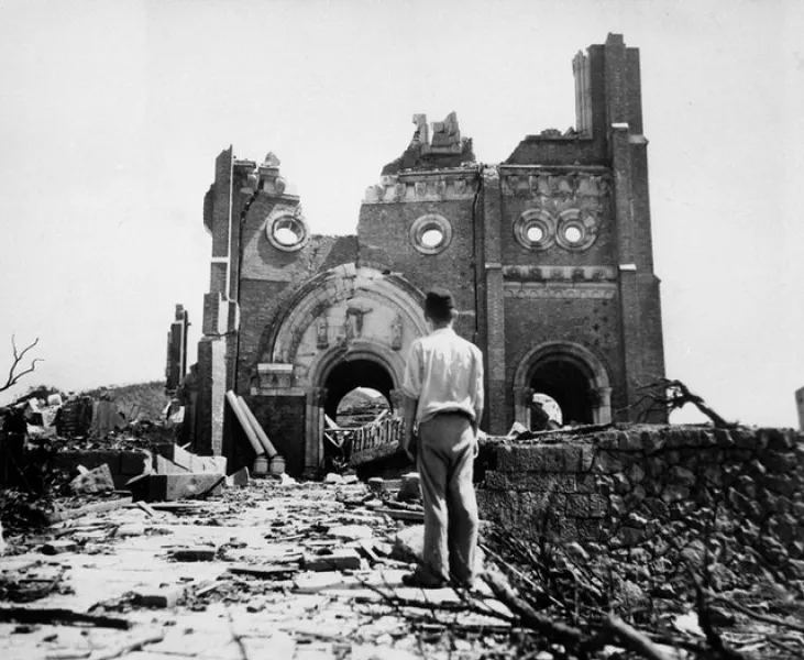 The Urakami Catholic Cathedral in the aftermath of the bomb (Stanley Troutman/AP)