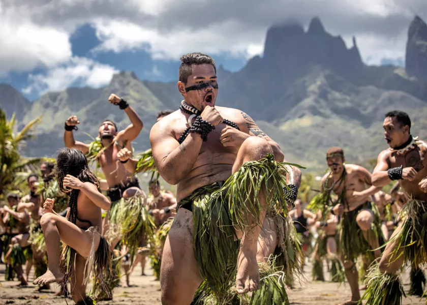Dancers perform the haka during the Matavaa festival on Ua Pou island in French Polynesia (Hadriel Torrres/PA)