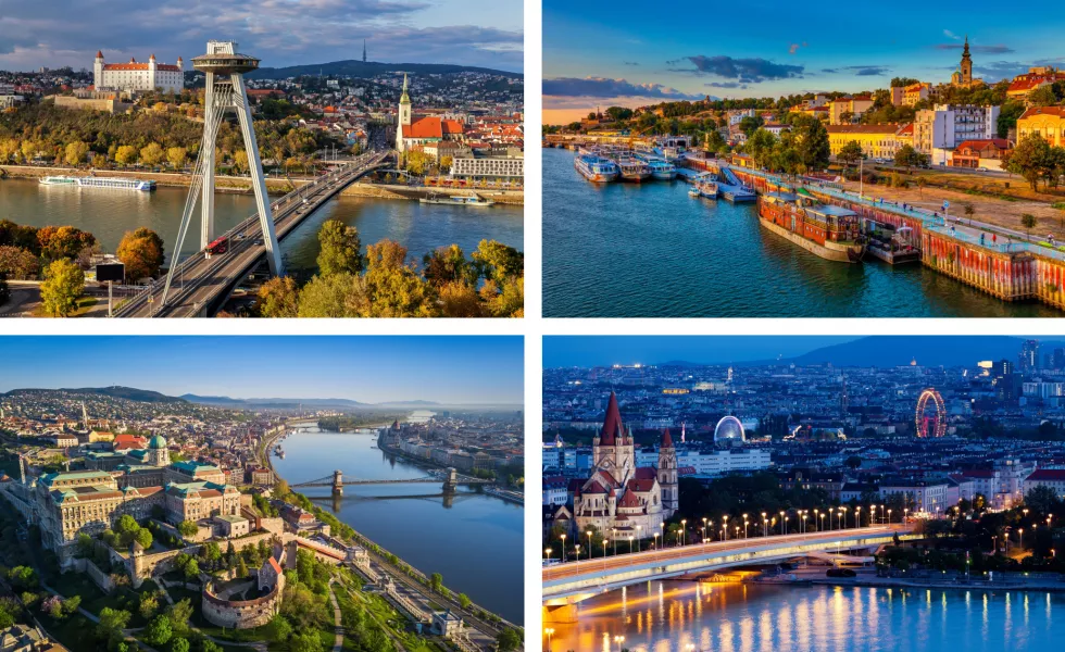Clockwise from top left: Bratislava, Belgrade, Vienna, Budapest (iStock/PA)