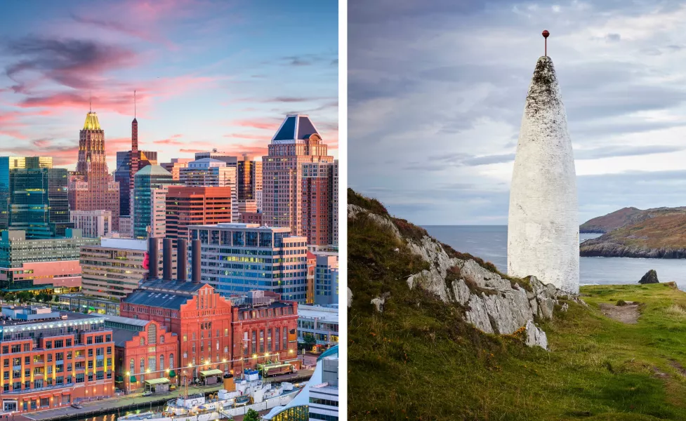 Baltimore, Maryland (L) and the Baltimore Beacon, Co Cork (iStock/PA)