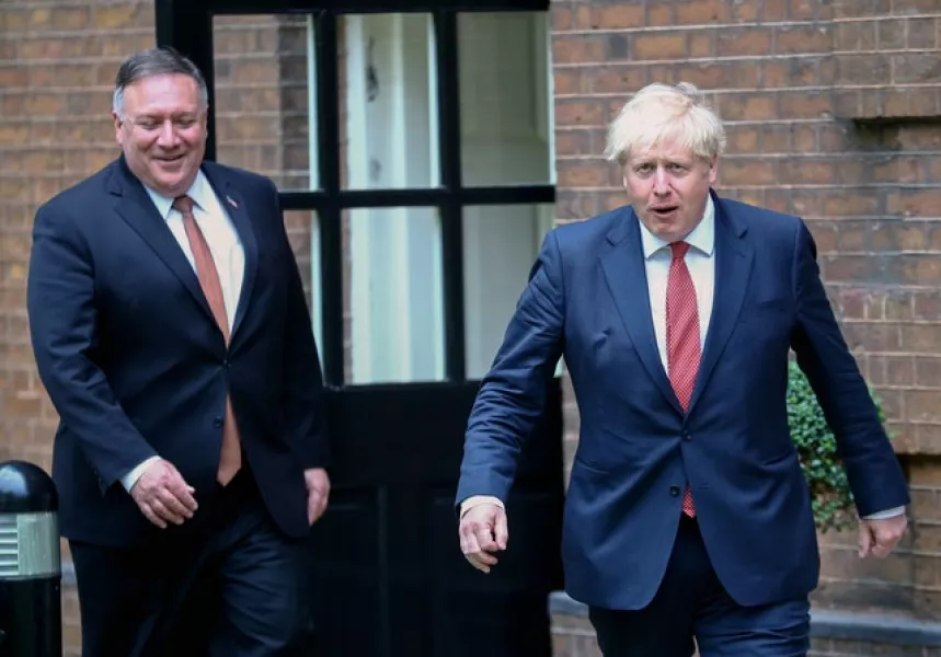 Prime Minister Boris Johnson (right) welcomes US Secretary of State Mike Pompeo to Downing Street on Tuesday (Hannah McKay/PA)