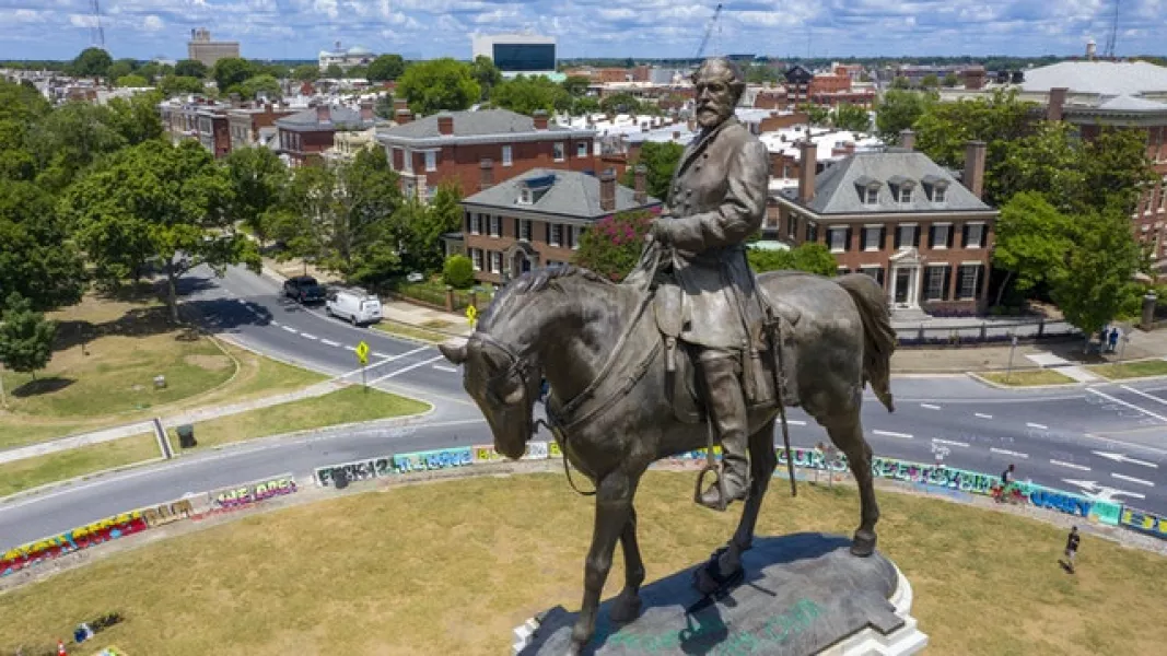 The statue of Confederate General Robert E. Lee is the only Confederate monument left on on Monument Avenue in Richmond, Virginia (Steve Helber/AP)