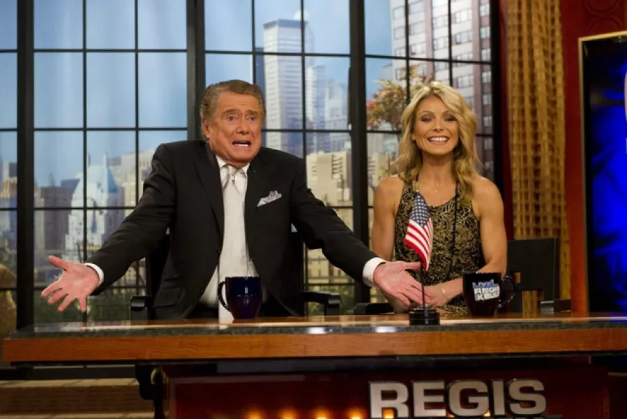 Philbin and Kelly Ripa appear on Regis’ farewell episode of “Live! with Regis and Kelly”, in New York in 2011 (AP)
