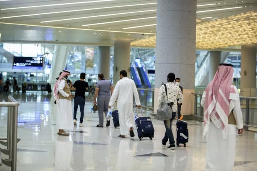 Pilgrims at the King Abdulaziz Airport (AP)