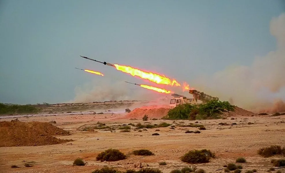 Missiles are fired in a Revolutionary Guard military exercise (Sepahnews via AP)