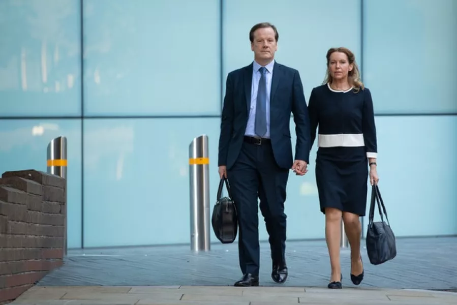 Former Conservative MP Charlie Elphicke, with MP for Dover Natalie Elphicke, arriving at Southwark Crown Court on Wednesday (Dominic Lipinski / PA)