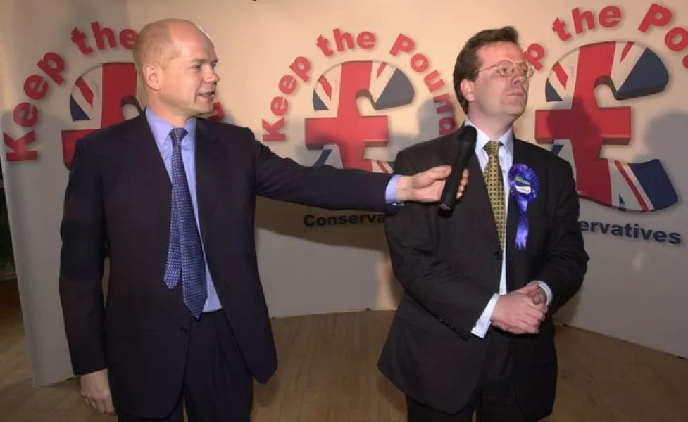 The then-Conservative Party leader William Hague with Charlie Elphicke in 2001, when he was then-Conservative candidate for St Albans (Stefan Rousseau / PA)