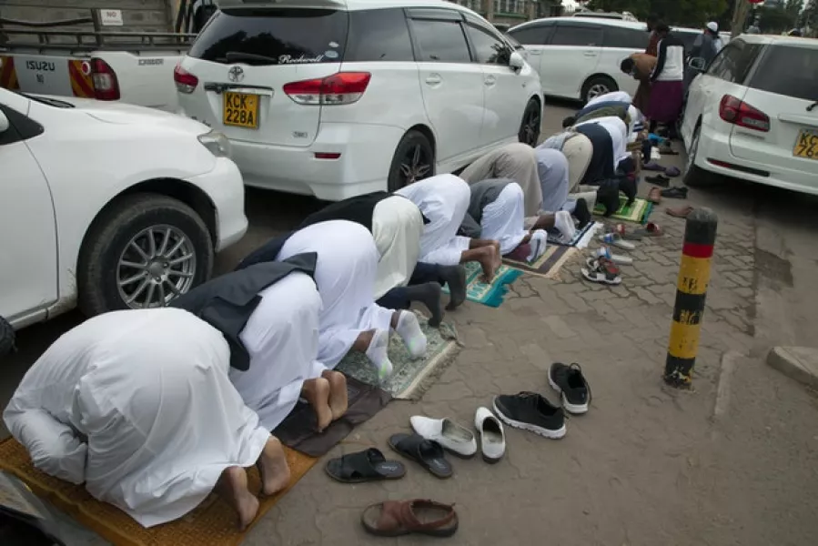 Muslim men offer prayers in Nairobi, Kenya (AP/Sayyid Abdul Azim)