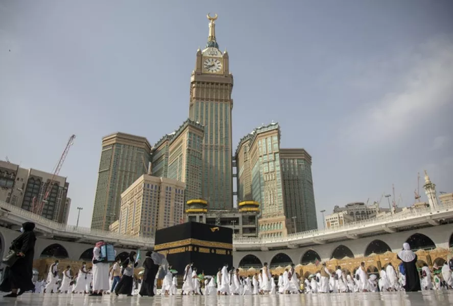 The coronavirus pandemic has cast a shadow over every aspect of this year’s pilgrimage (Saudi Ministry of Media via AP)