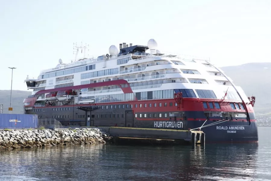 Norwegian cruise ship MS Roald Amundsen moored in Tromso (Terje Pedersen/AP)