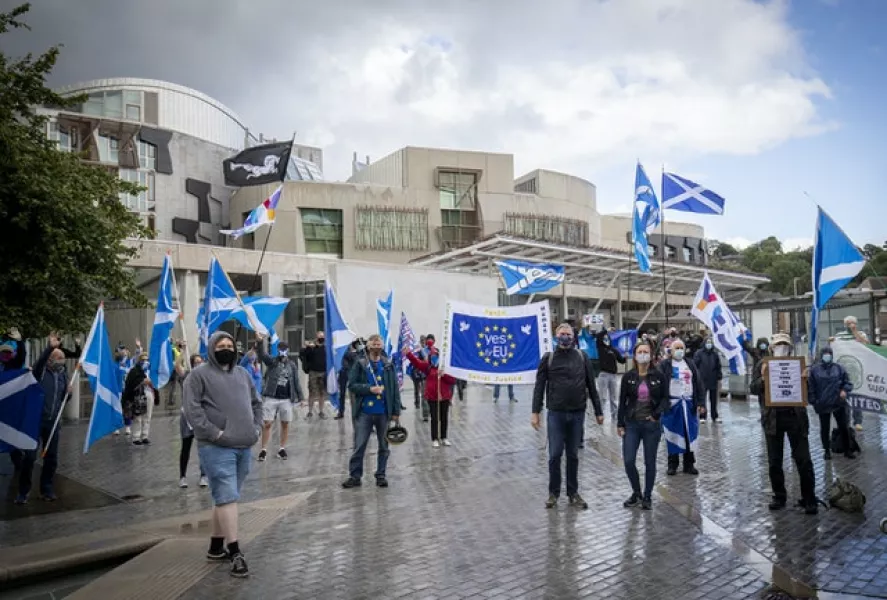 Members from All Under One Banner take part in a static demonstration for Scottish independence outside the Scottish Parliament last month (Jane Barlow/PA)