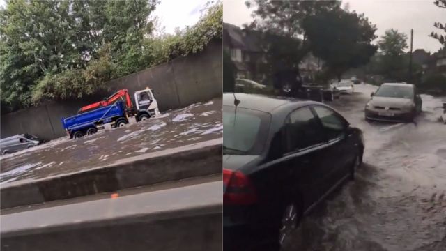 Flash Floods Leave Vehicles Stranded On London's M25