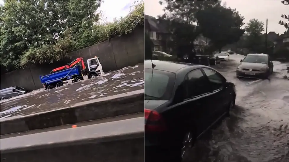 Flash Floods Leave Vehicles Stranded On London's M25