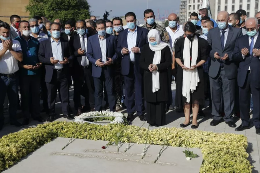 Prayers were held at Mr Hariri’s grave (AP Photo/Hussein Malla)
