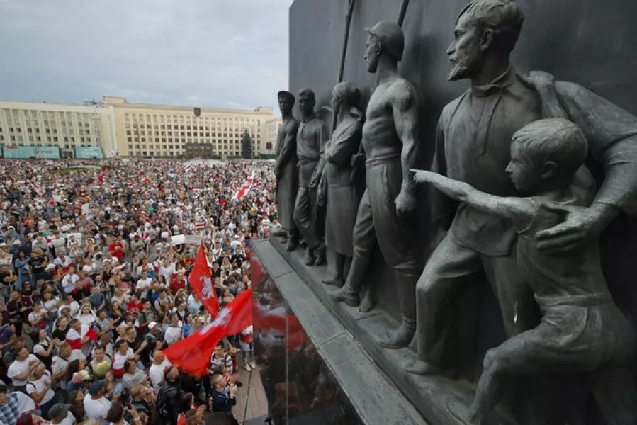 Protesters in Minsk (Dmitri Lovetsky/AP)
