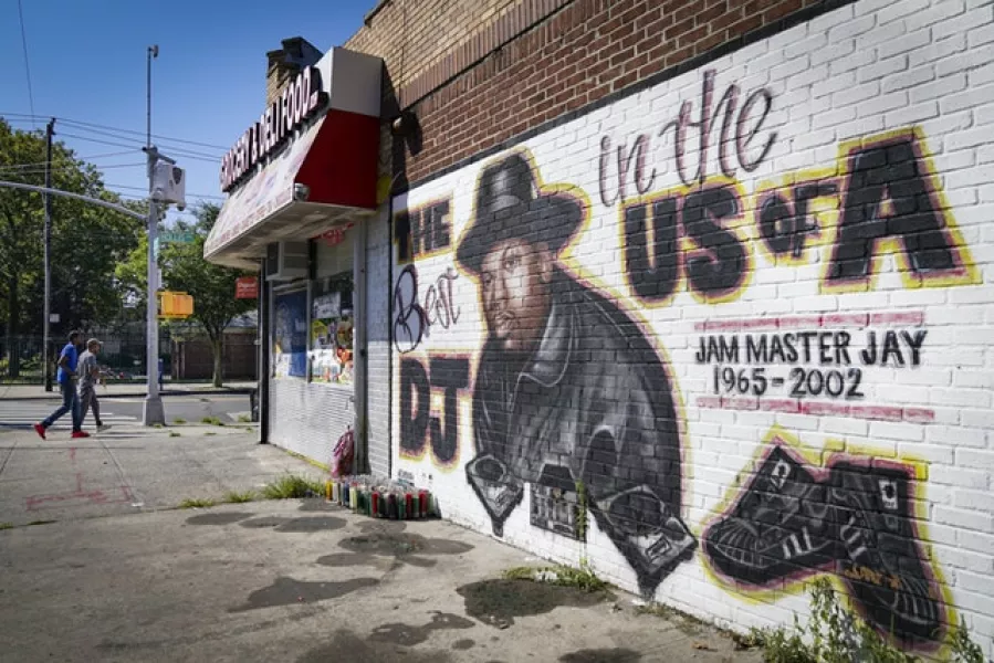 A mural of Jam Master Jay, of Run-DMC, by artist Art1Airbrush in the Queens borough of New York (John Minchillo/AP)