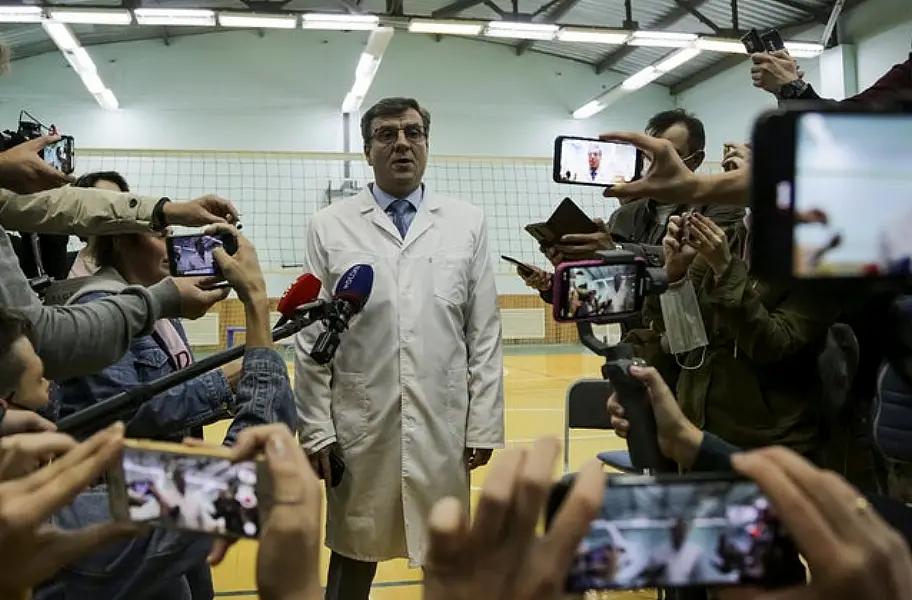 Alexander Murakhovsky, the Omsk hospital’s chief doctor, speaks to journalists (Evgeniy Sofiychuk/AP)