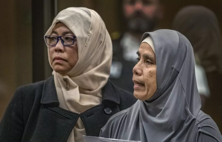 Noraini Abbas Milne, right, mother of 14-year-old mosque shooting victim, Sayyad, makes her victim impact statement (AP)
